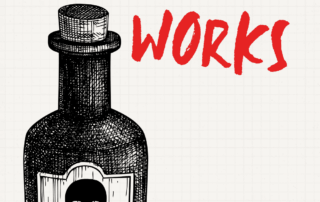 Hand-drawn black bottle with a skull-and-crossbones label beneath the title βHow a MortalCase Murder Mystery Game Works.β