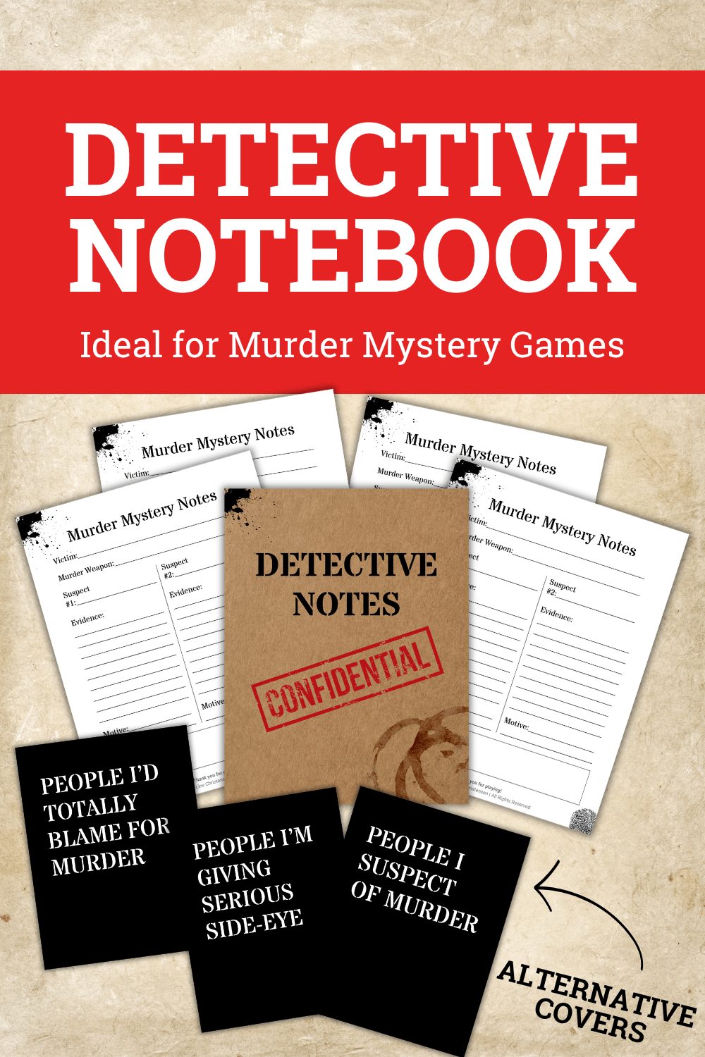 Detective-Notebooks-Pin-opt Printable detective notebook covers for murder mystery notes.